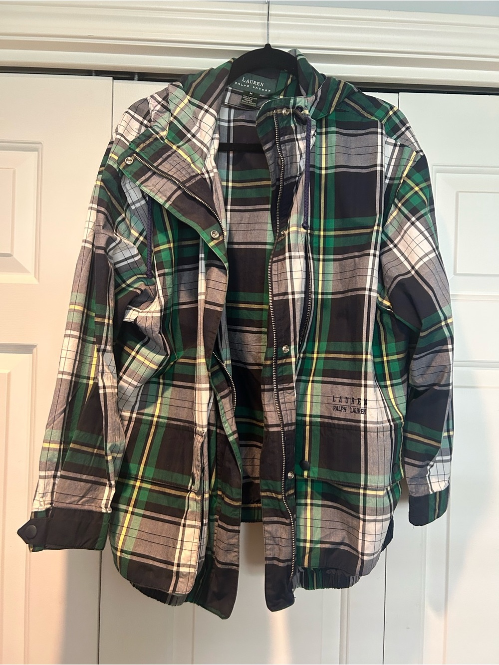Lauren Ralph Lauren Green Plaid Hooded Raincoat Jacket - Picture 2 of 7